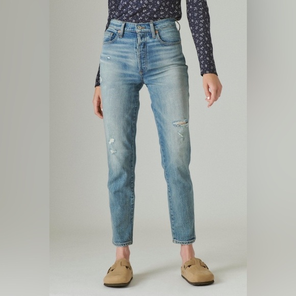 Lucky Brand High Rise Drew Button Fly Intentional Distressing Mom Jeans Size 26 - Picture 1 of 16